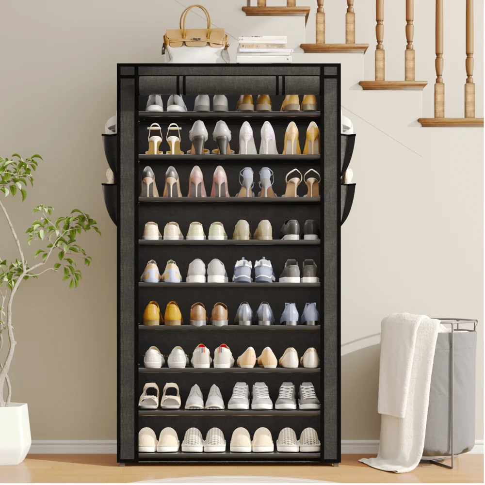 Shoe Rack With Covers 10 Tiers Tall Shoe Rack Organizer Large Capacity Shoe Shelf Storage 40 Pairs Space Saving Vertical Shoe S