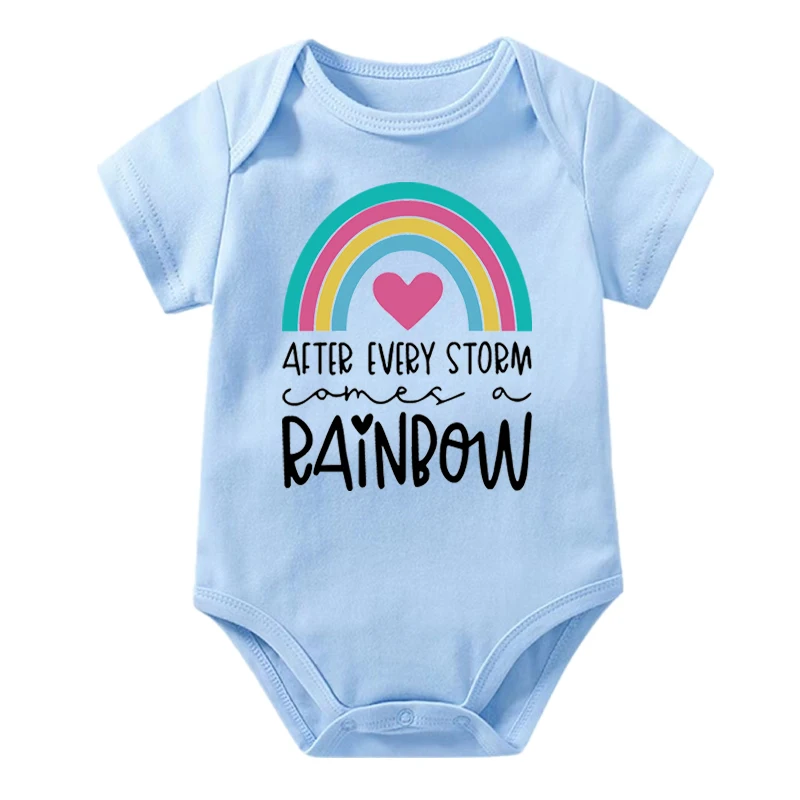 After Every Storm Comes A Rainbow Baby Romper Cotton Baby Rainbow Bodysuits Pregnancy Announcement Babyshower Gift Fashion