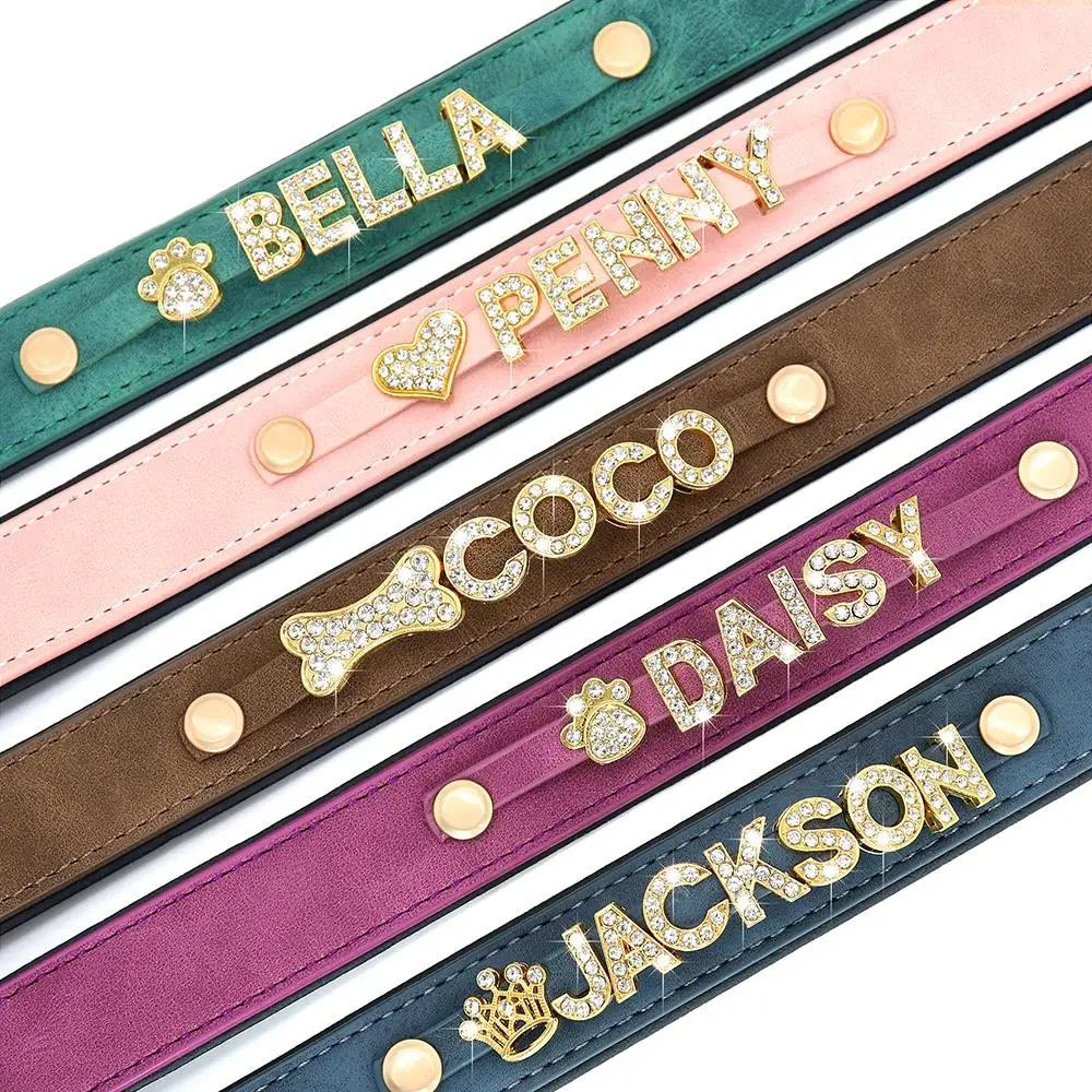 Customized Leather Dog Collar DIY Personalized Small Medium Dogs Chihuahua Pitbull Necklace Free Name Charms Pet Accessories