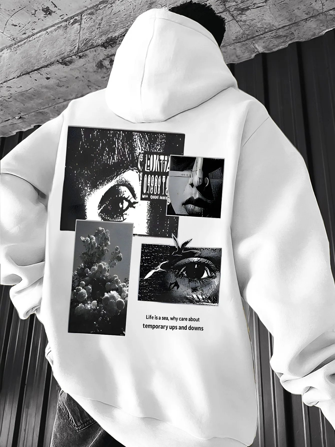 Men's Character Element Abstract Streetwear Hooded Sweatshirt in Regular Fit, Casual Long-sleeved, Autumn-winter Pullover Shirt