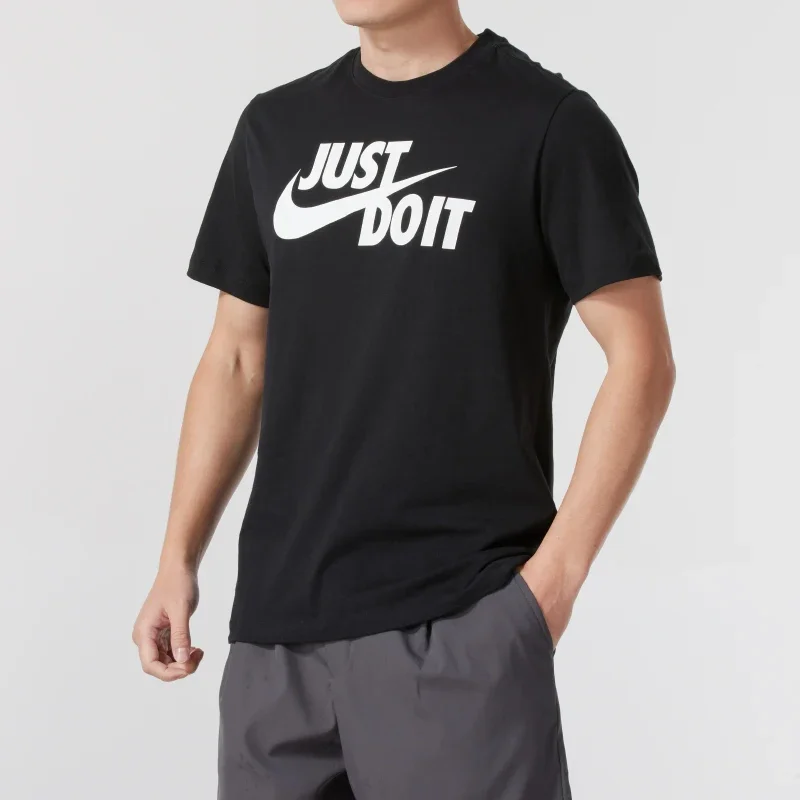 Camiseta masculina Nike AR5007-011 Just Do It, camiseta esportiva casual de algodão preta de manga curta