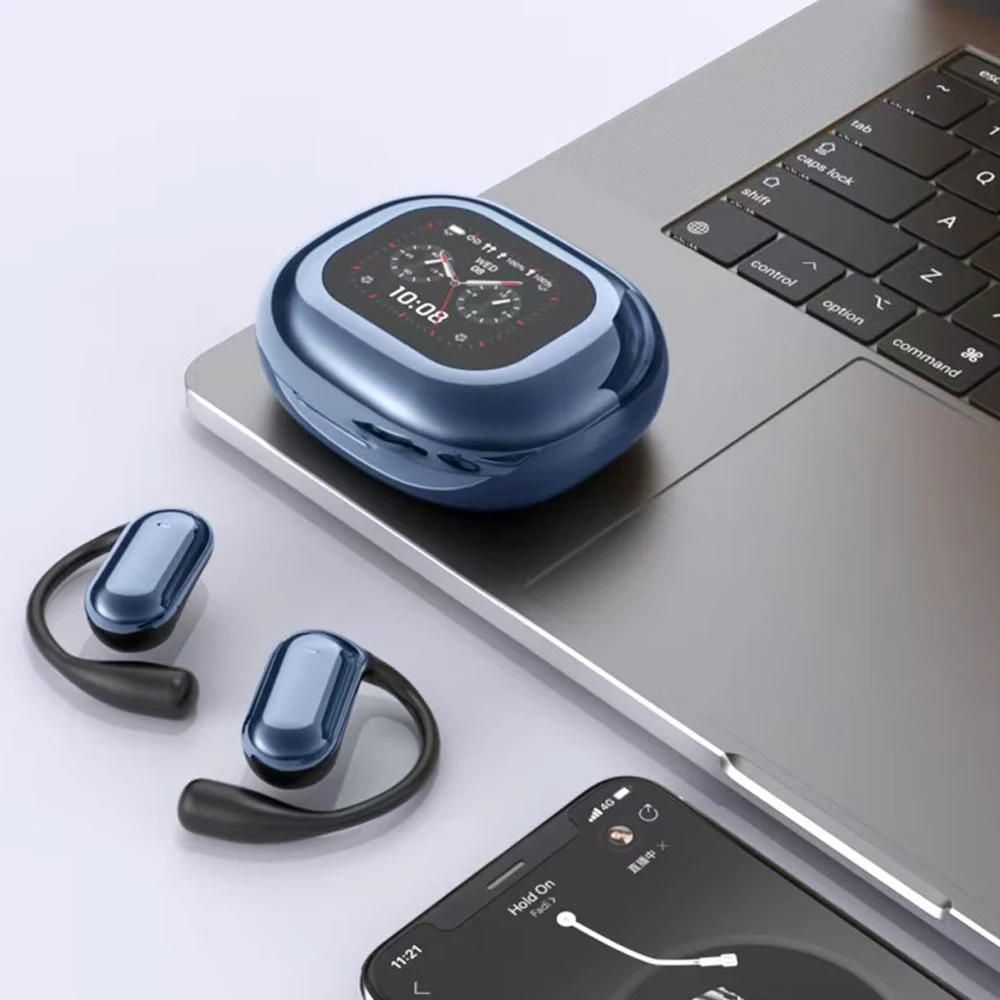 

Беспроводные наушники UYUXIO Open Ear с цифровым дисплеем, Bluetooth 5.4, сенсорным LCD-экраном, 60 часами работы и водонепроницаемостью