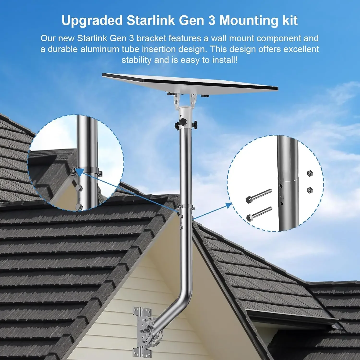 Starlink Lange Muurbevestiging, Starlink Gen 3 Mount Met Pijpadapter Verstelbaar, 24 Inch Muurbevestiging/Dakbevestiging Voor Starlink V3-schotel