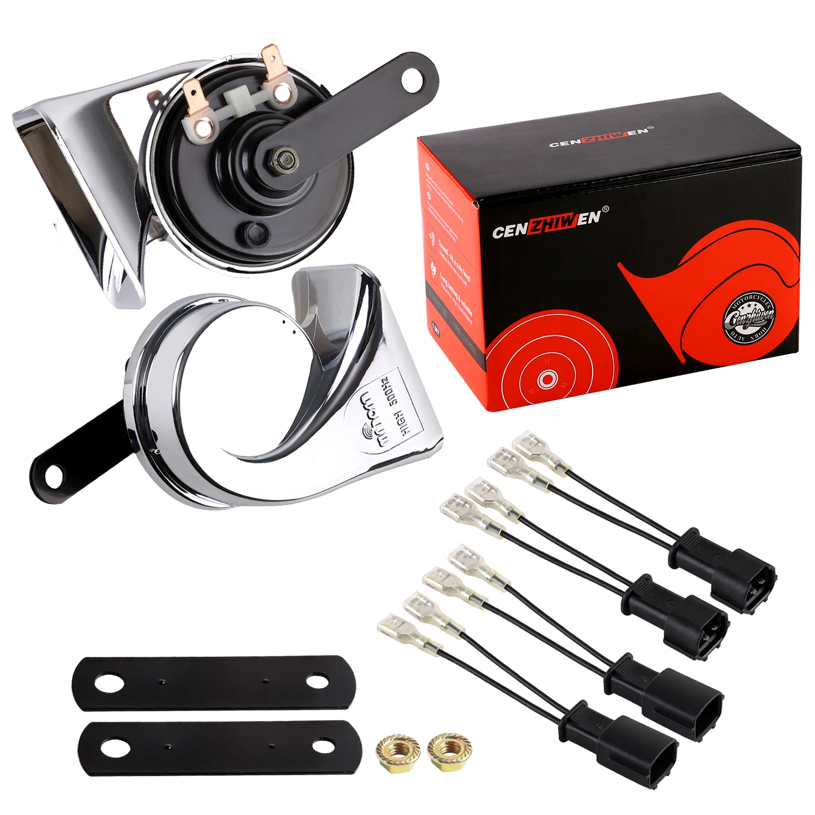 12V Super Loud Snail Horn Chrome Plated Waterproof – High Low Tone Copper Coil Horn with Adapter for Hyundai/Kia Car H