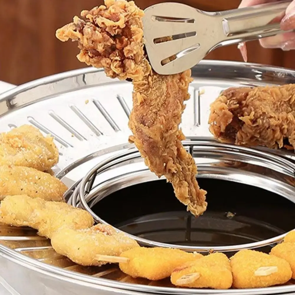 

304 Stainless Steel Fried Food Draining Rack Food Grades Round Strainer Oil Filter Serving Tray Oil Control Heat-resistant