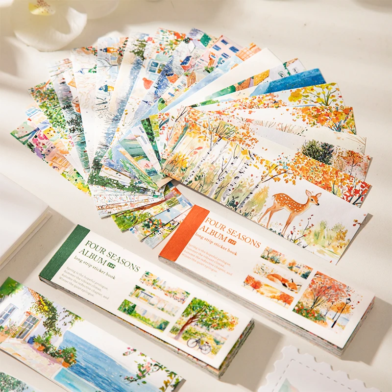Journal GO 24pcs Aesthetics Four Seasons Travel Tape Stickers for Planner Scrapbook Decoration Album diy Creative Decals