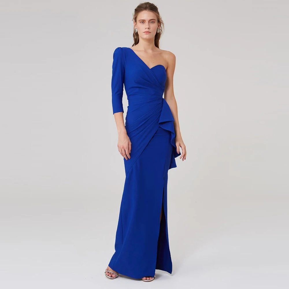 

Modern Dresses Long Jersey Ruffles Pleat Special Occasion Dresses Sheath One-shoulder Bespoke Occasion Gown