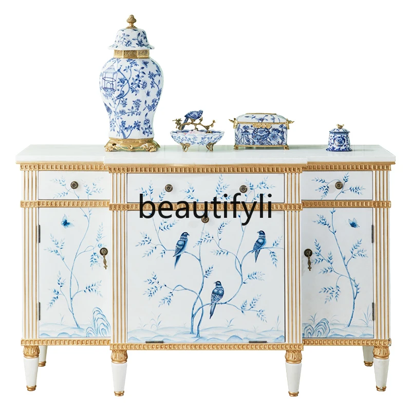 American solid wood dining side new Chinese storage tea cabinet white room aisle entrance cabinet