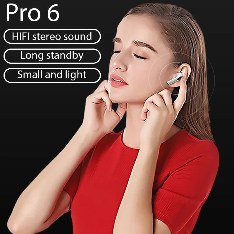 NEW Original Air Pro 6 TWS Wireless Headphones Fone Bluetooth Earphones Mic Pods In Ear Earbuds Earbuds Sport Headset For Xiaomi