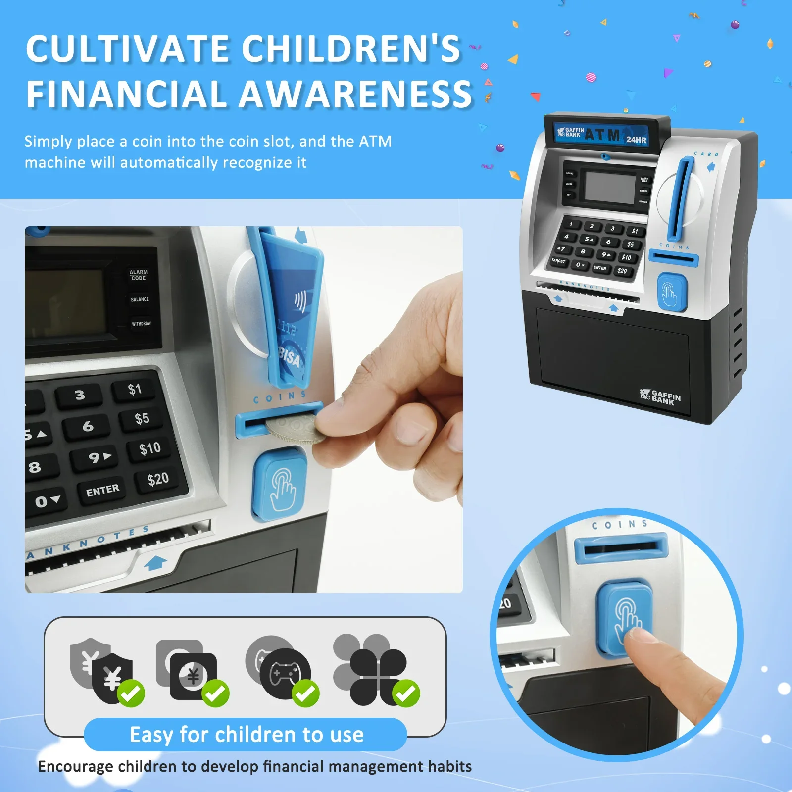 Electronic Piggy Bank Mini Safe Coins Cash Saving Money Box Smart Card Swipe Digital Password Counter Coin Bank ATM Child Gifts - view 4