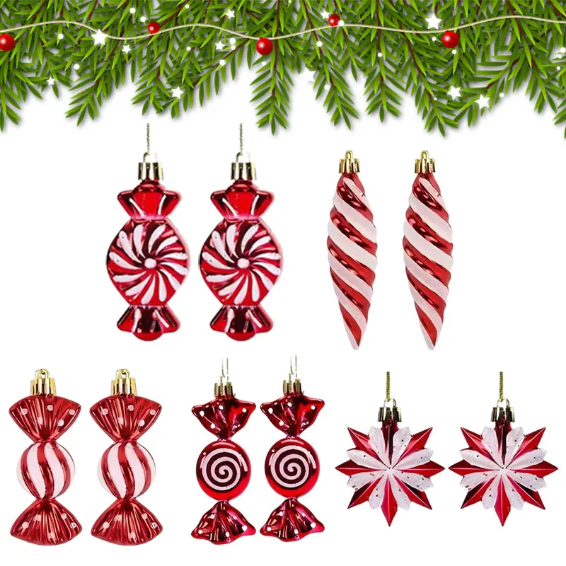 

6PCS Christmas Lollipop Ornaments Hanging Red Candy Pendant Christmas Tree Decorations New Year for Home Party Decoration Supply