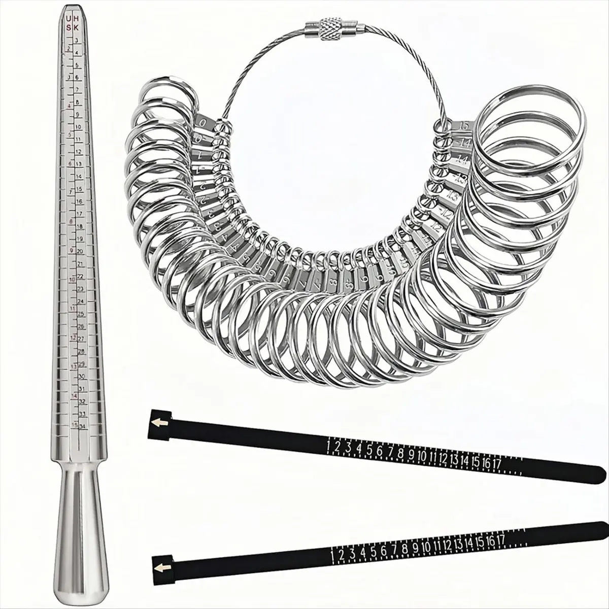 PROMOTION!4-Piece Metal Ring Sizer & Mandrel Set- Jewelry Making Tool for Accurate Ring Measurement, Finger Sizing Gauge