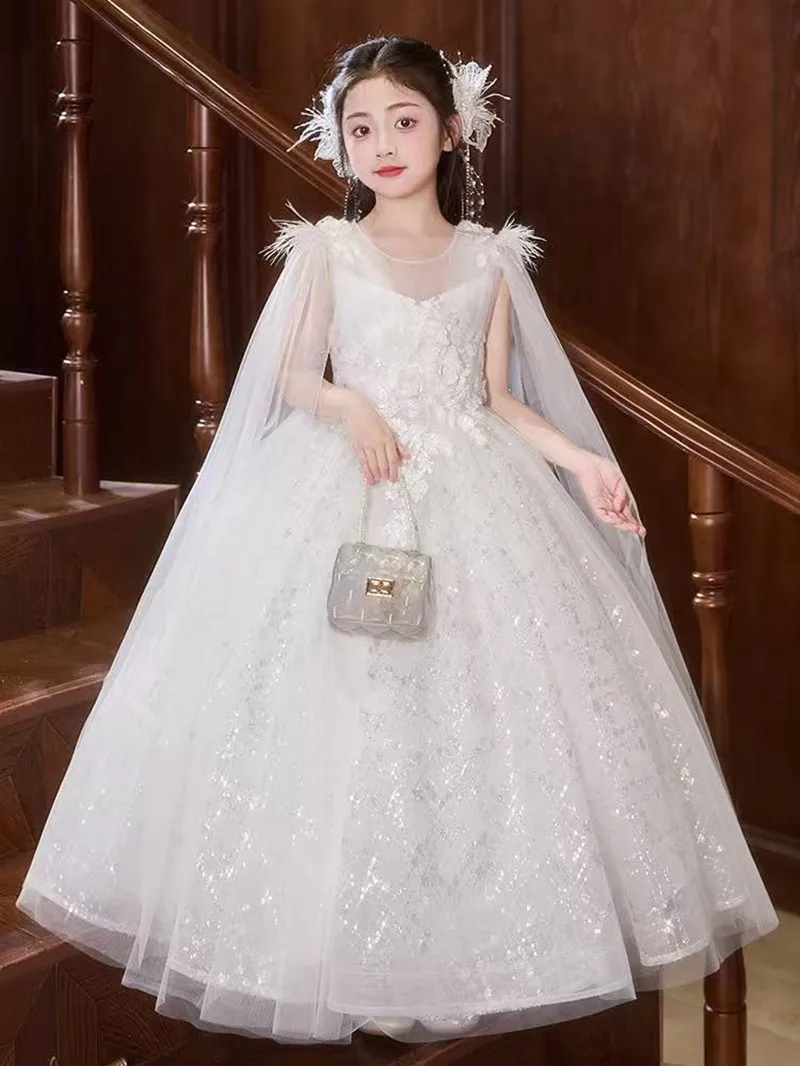 Girl's Light Luxury Niche High-end Piano Performance Dress Children's Birthday Girl Princess Dress Small Host Performance Dress