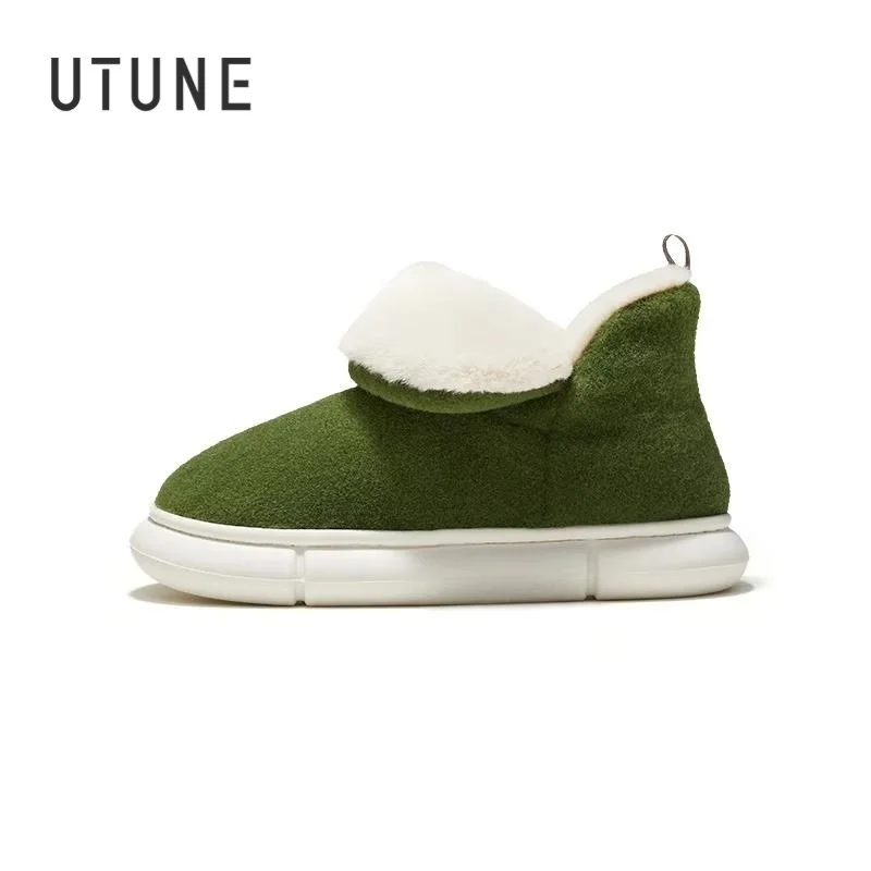 

UTUNE зимние плюшевые ботинки для женщин и мужчин, теплые флисовые домашние тапочки, домашняя обувь без шнуровки на толстой подошве, уютные домашние ботильоны