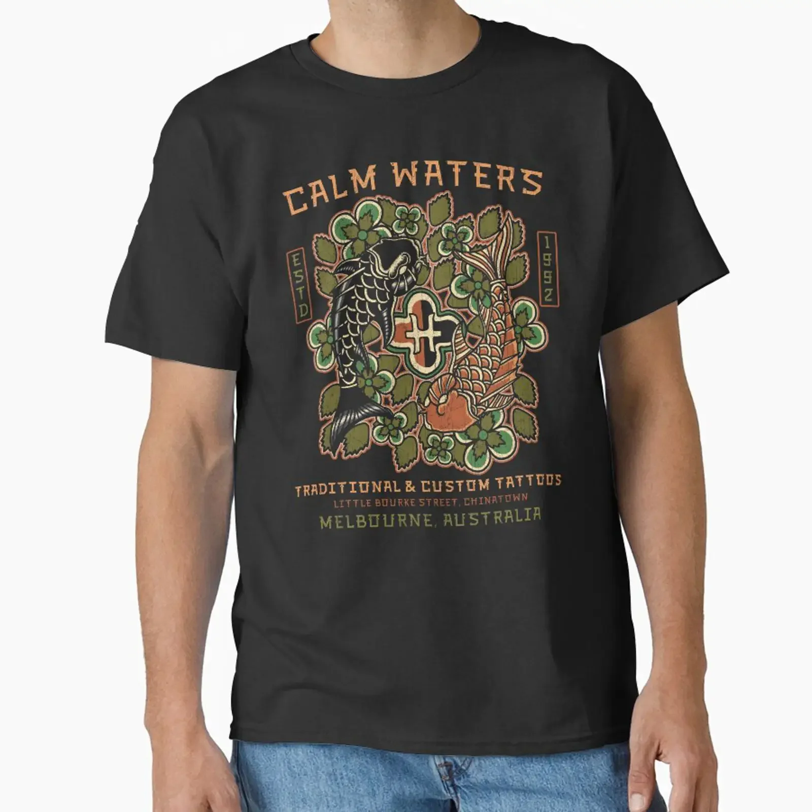Calm Waters Tattoo Studio Design Japanese Koi Carp Traditional Tattoos Melbourne Australia Classic T Shirt vintage Washed