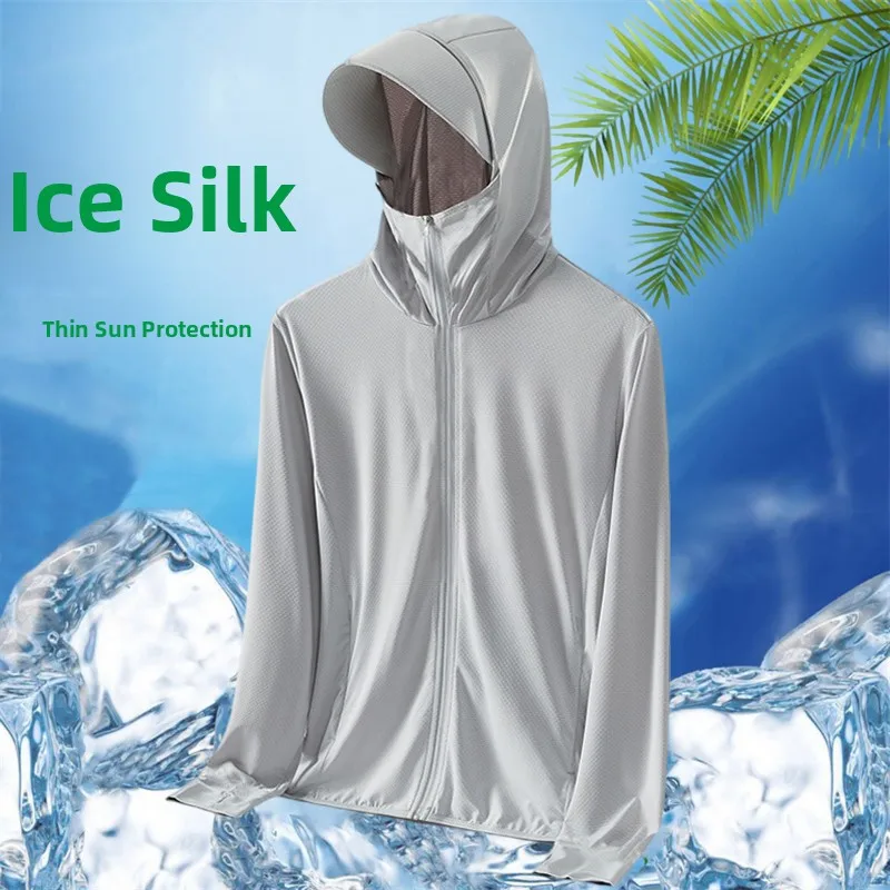 

Summer Ice Silk Loose Fit Lightweight Outdoor Fishing Jacket Men's Fashion Sun Protection Clothing Breathable Youth Trend