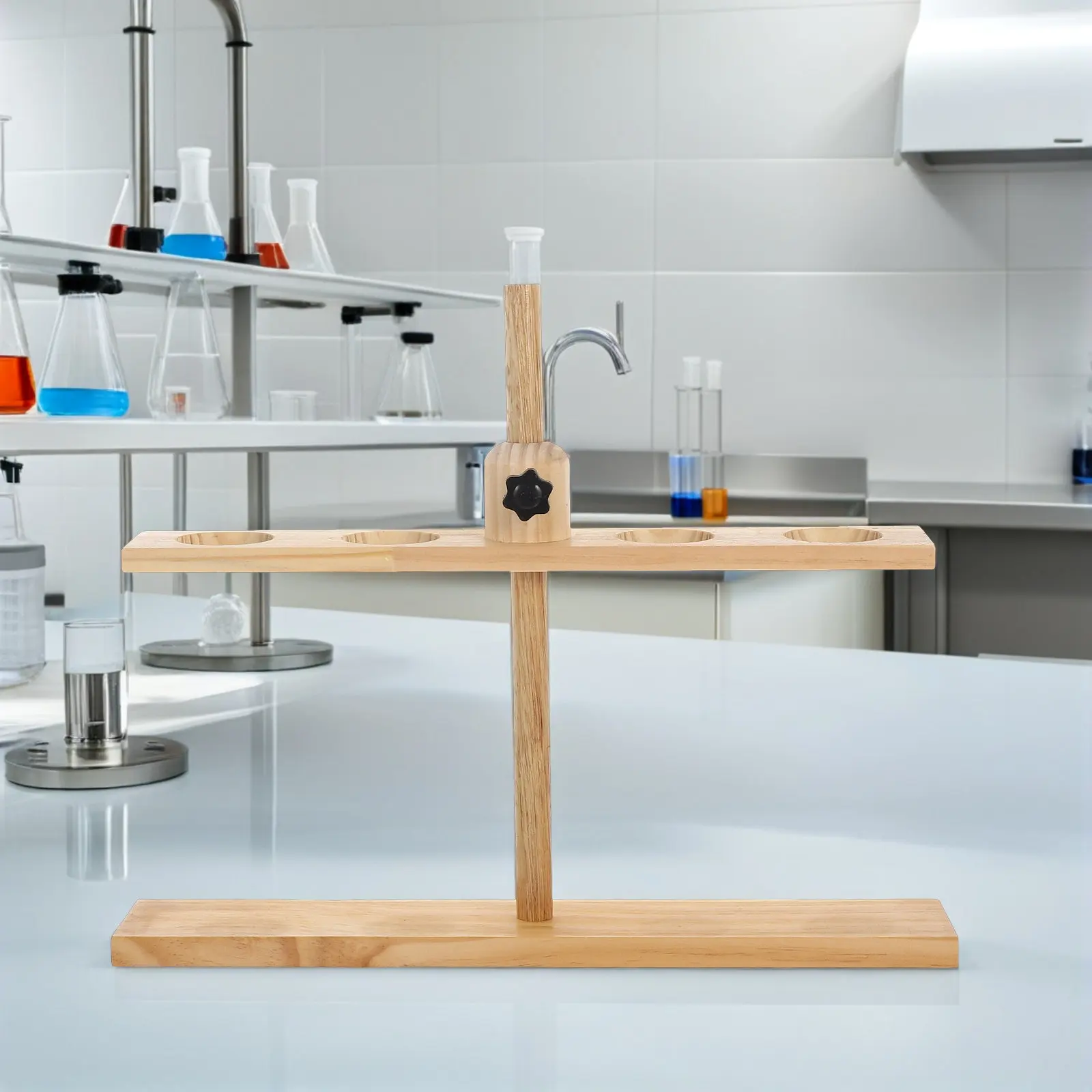 

Wooden Funnel Stand 4-Hole Adjustable Height For Lab Glassware Separatory Funnels Science Experiments Chemistry Biology