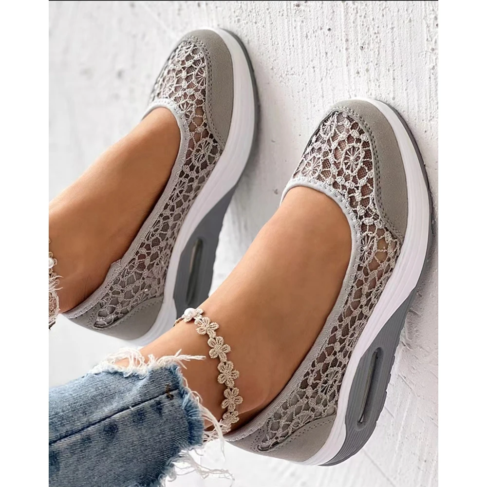 Women Flat Shoes 2024 Casual Loafers Lace Slip-on Breathable Sneakers Women Round Toe Sports Chaussures Casual Shoes for Women