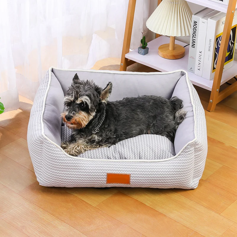 

2022 New Summer Breathable Square Dog Bed Removable and Washable Cat Nest French Bulldog Poodle Nest Mat Cotton Linen Pet Mat