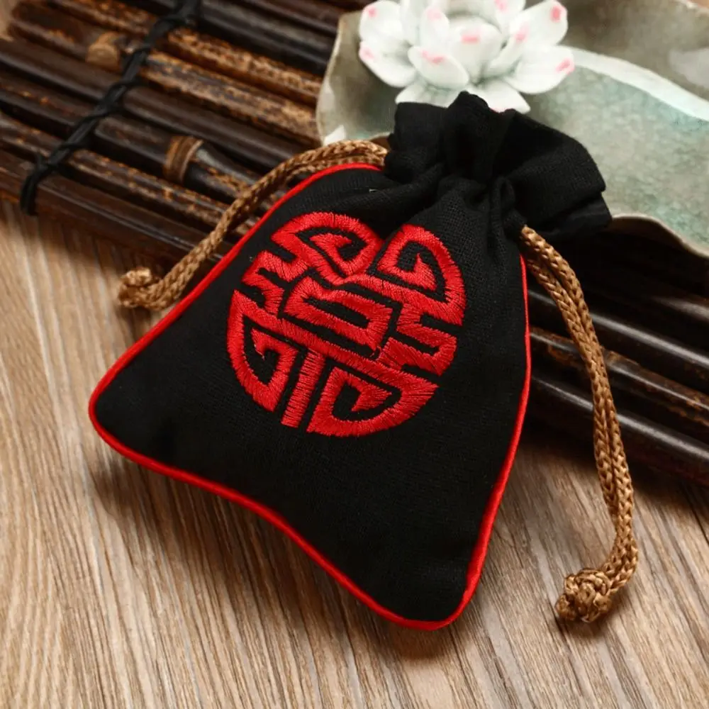 Canvas Embroidery Drawstring Bag Chinese Style Pure Color Small Linen Handbag Large Capacity Candy Bag Coin Purse Wallet Daily