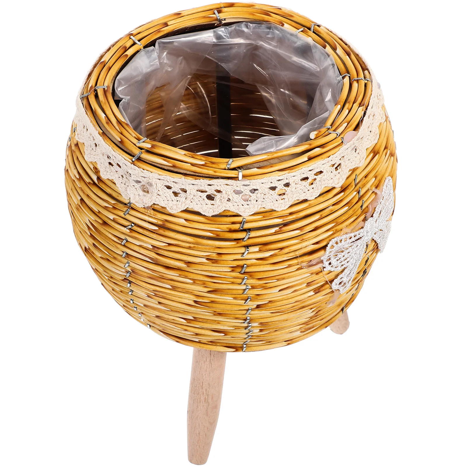 حامل نباتي منسوج حامل وعاء زهور خشبي ديكور منزلي داخلي تصميم بسيط حامل ثلاثي ثابت لغرفة المعيشة والمطبخ والحديقة والشرفة #2