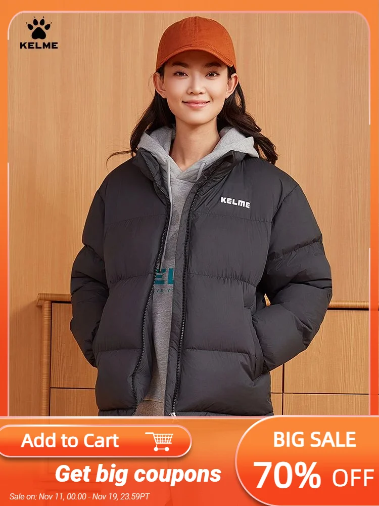 

KELME хлопковая куртка женская короткая стильная зима 2024, новое ветрозащитное толстое теплое пальто для повседневного отдыха