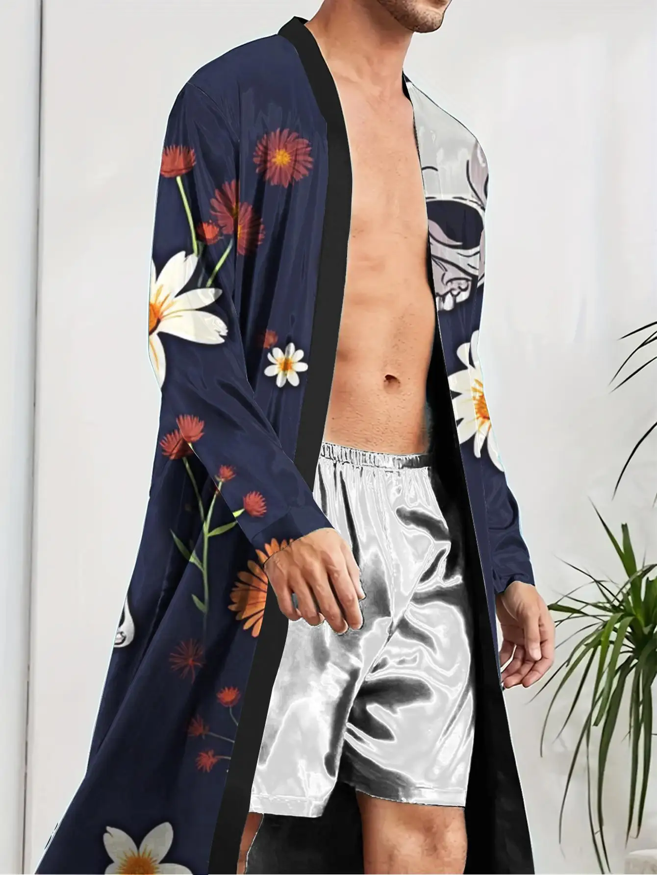 1pcs Men's Robes 2026 Spring/Summer Long Nightgown Sleepwear Graphic 3D Printed Polyester Bathrobe Shower robe Men's bathrobe