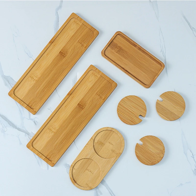 Bamboo Soap Dispenser Tray Dresser Table Top Bottle Organizer Bracket Round Square Candle Jewelry Bathroom Storage Tray