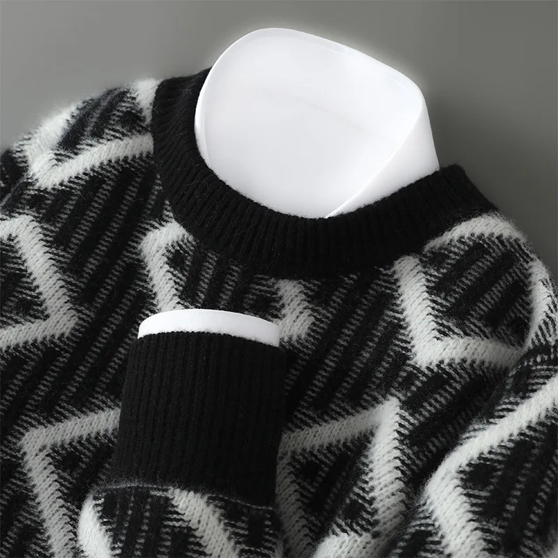 الخريف الشتاء الرجال رداء علوي من الصوف البلوز فضفاض الجولة الرقبة كتلة اللون سميكة سترة الأعمال عادية محبوك الصوف قاعدة قميص #4