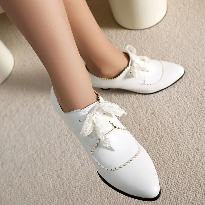 Spring Autumn PU Leather Shoes for Women Lace-up 5.5 cm Middle Heels Shoes Woman Custom Retro Female Casual Shoes WSH5256