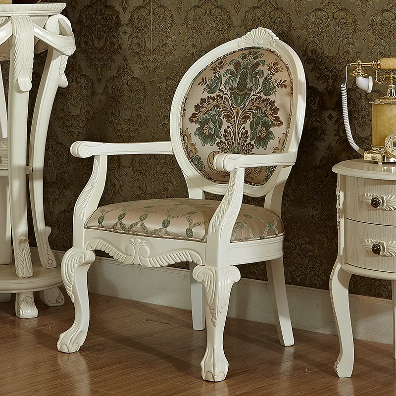 European antique solid wood white boss leather chair atmospheric and elegant garden style furniture book chair computer chair