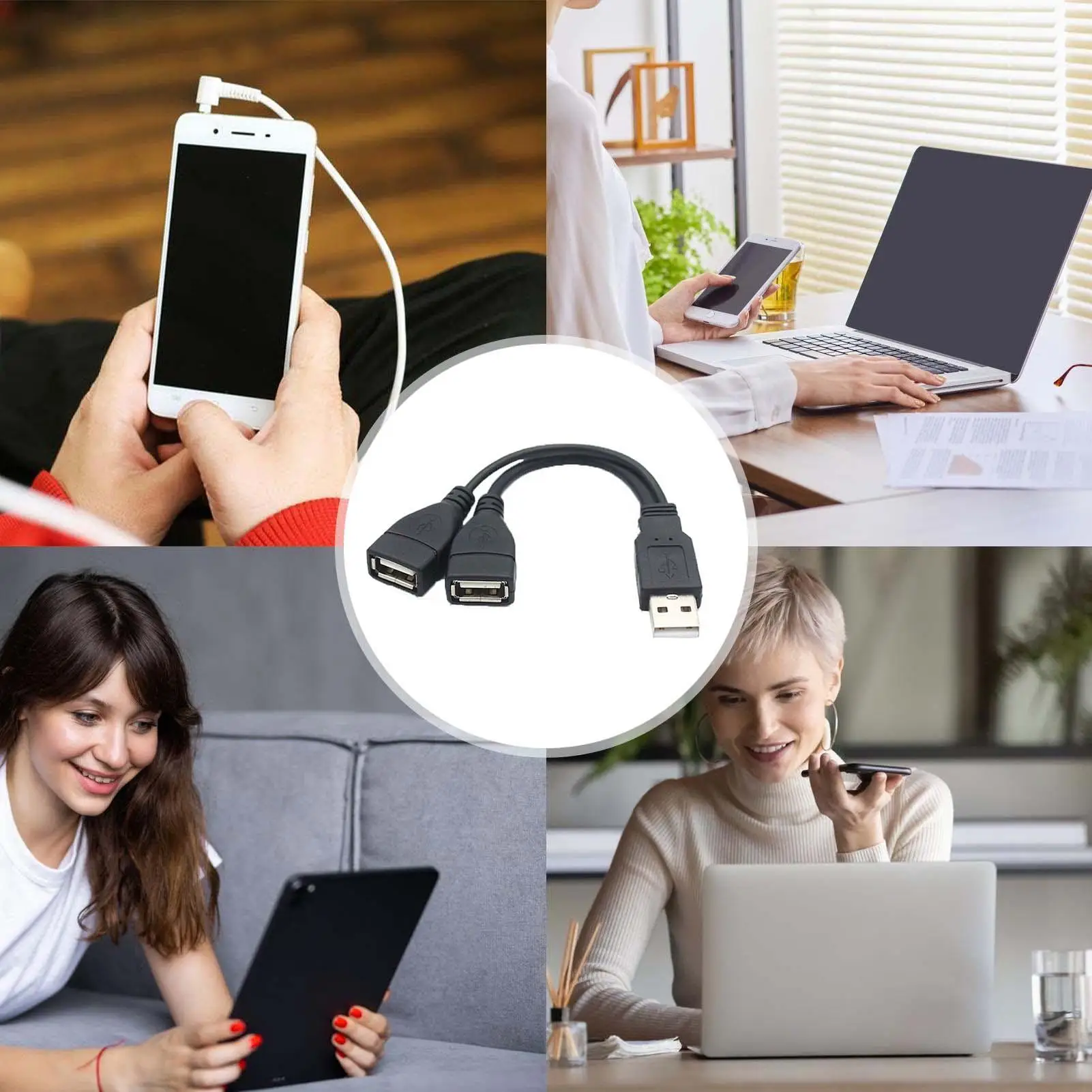 1 Male to 2 Female Extension Cord USB 2.0 Splitter Y Cable Power Adapter Converter for PC Car Data Transmission Charging