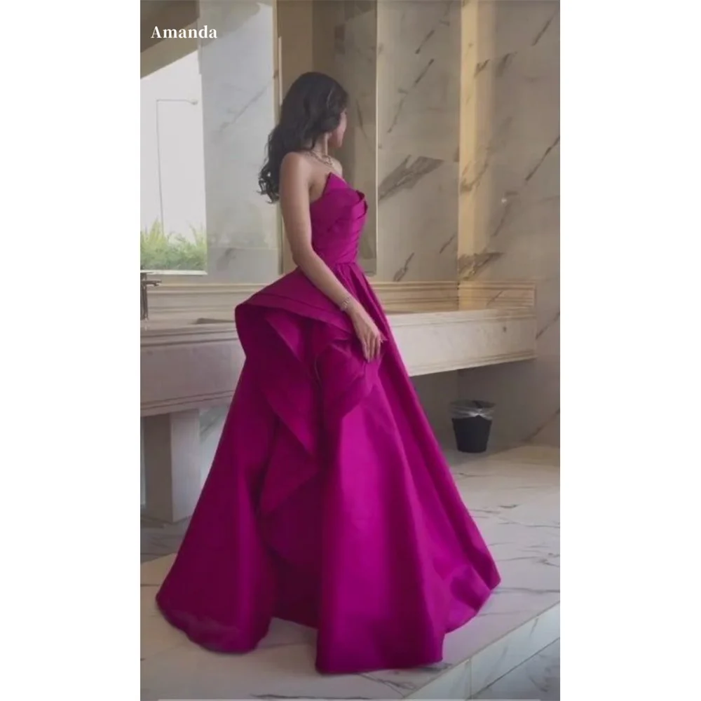 

Amanda Ball Gown Strapless Sleeveless robes de soirée Floor-Length Satin Princess Draped Evening Dresses Prom Wedding Dress