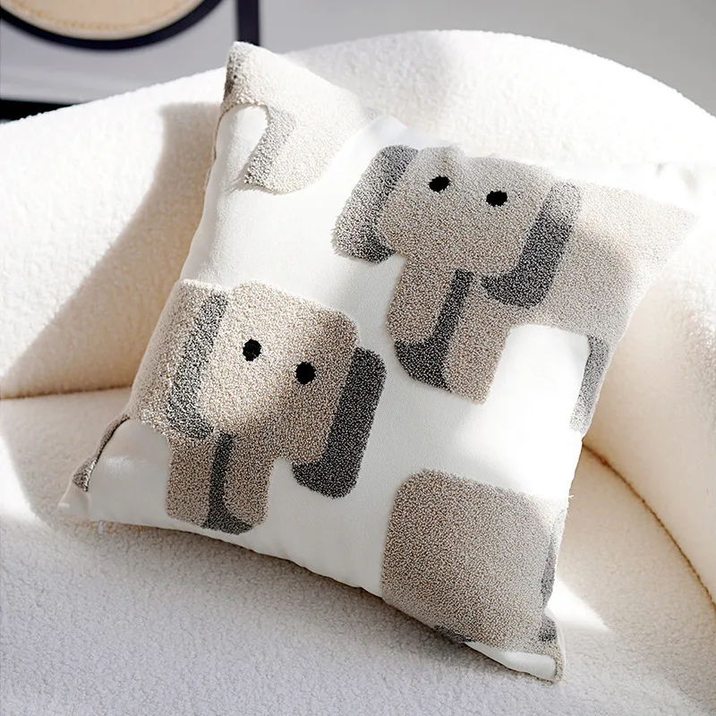 45x45CM Nordic Simple Throw Pillow Cover Embroidered Plush Cute Animal Sofa Cushion Waist Cover Home Decorative Pillowcase