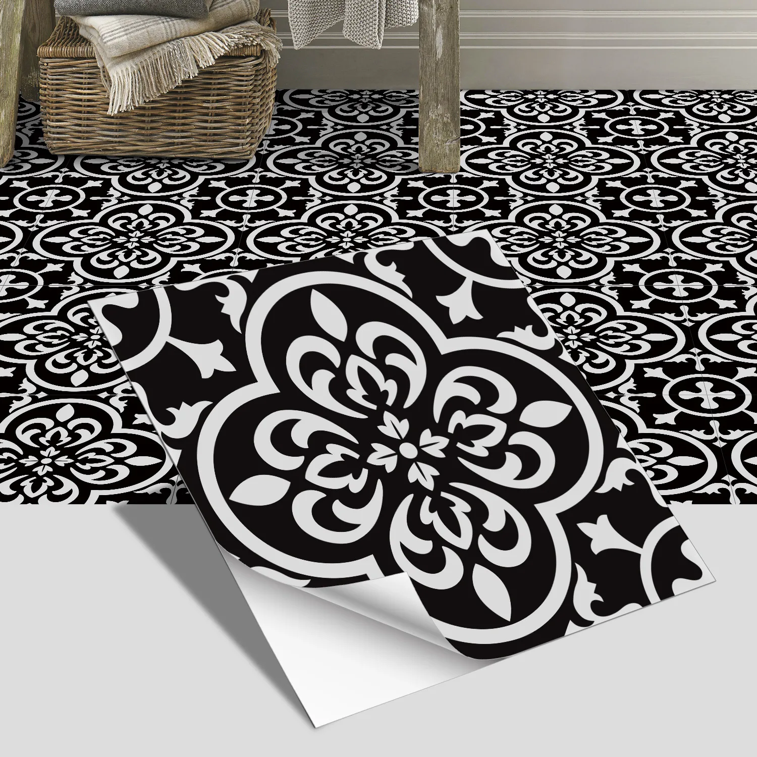 30/20cm estilo português preto branco telha piso adesivos engrossado adesivo cozinha banheiro decoração adesivo de parede decoração de casa
