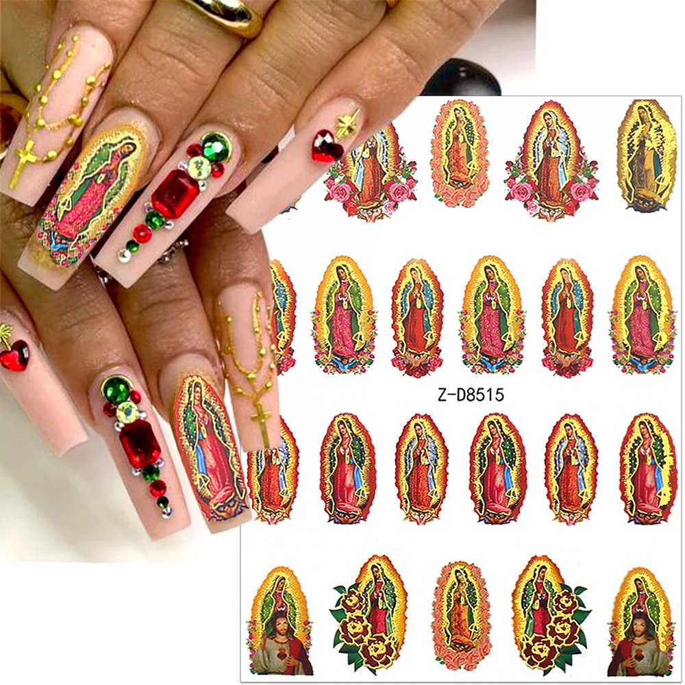 1Pcs Bronzing Virgin Mary Nail Stickers 3D San Judas Tadeo Nail Art Stickers Jesus Nail Decals San Judas Sticker Nail Supplies