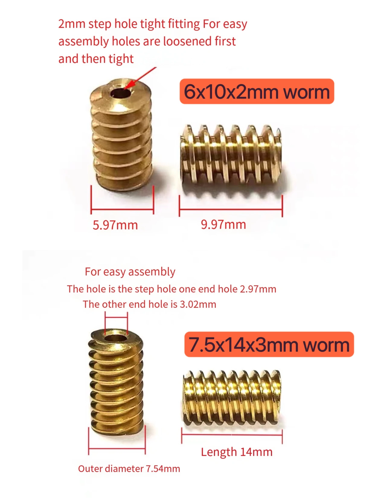 0.5M Copper Worm Gear Drive Combination 12/15/16/18/32 Teeth 2/3MM 2MM Step Hole DIY Model