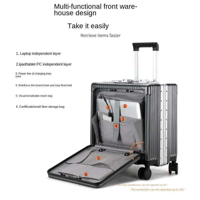 New 2024 Popular Business Luggage Multi-Functional Front Opening Pull Rod 18-Inch Boarding Bag Universal Wheel Travel