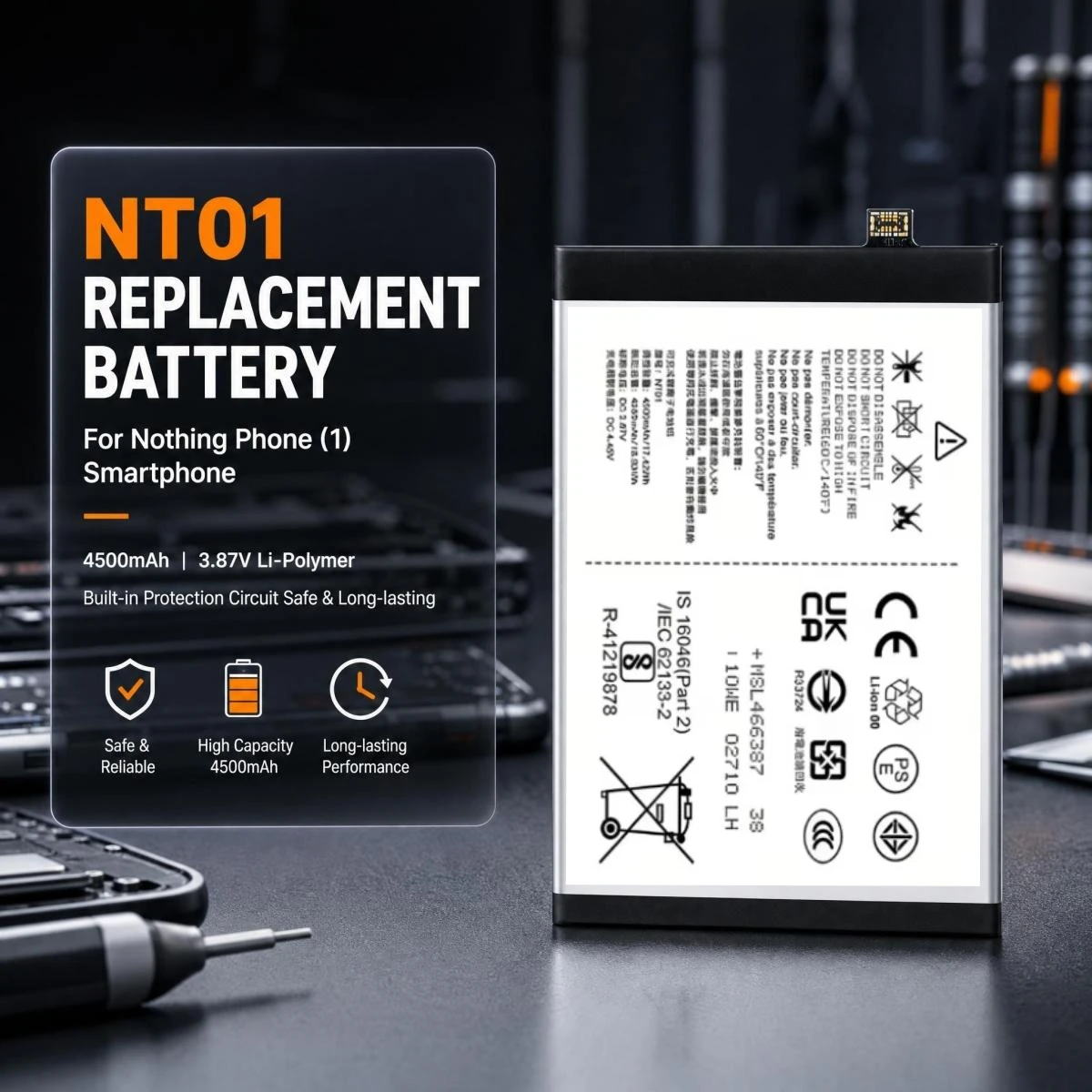 3.87V 4500mAh NT01 Li-Polymer Replacement Battery Built-in Protection Circuit for Nothing Phone (1) Smartphone