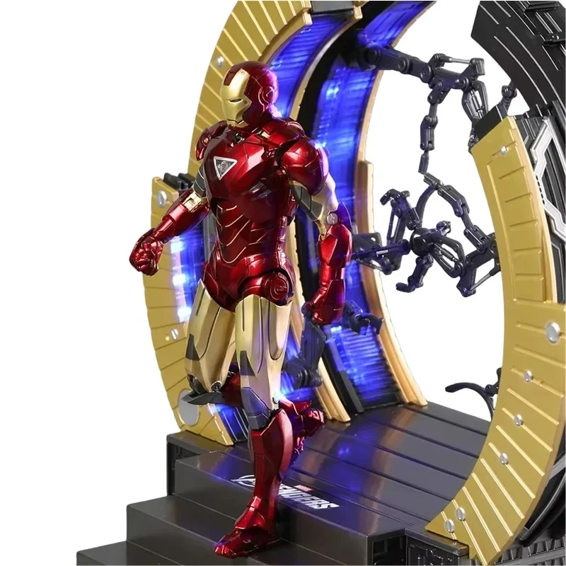 ZD MK6 MK4 Toy Iron Man WITH SUIT-UP GANTRY LED Circular Armor Dismantling Platform Anime Tony Stark Model Action Figure Gifts view 5