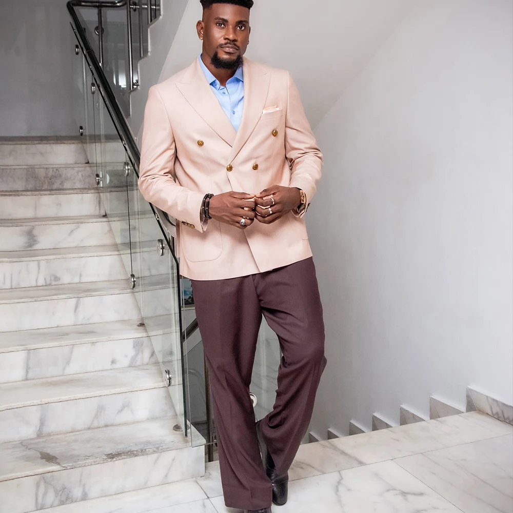 

Elegant Men's Suit 2 Pieces Peaked Lapel Double Breasted Prom Evening Suits for Wedding Guest Party Bespoke Blazer Customized