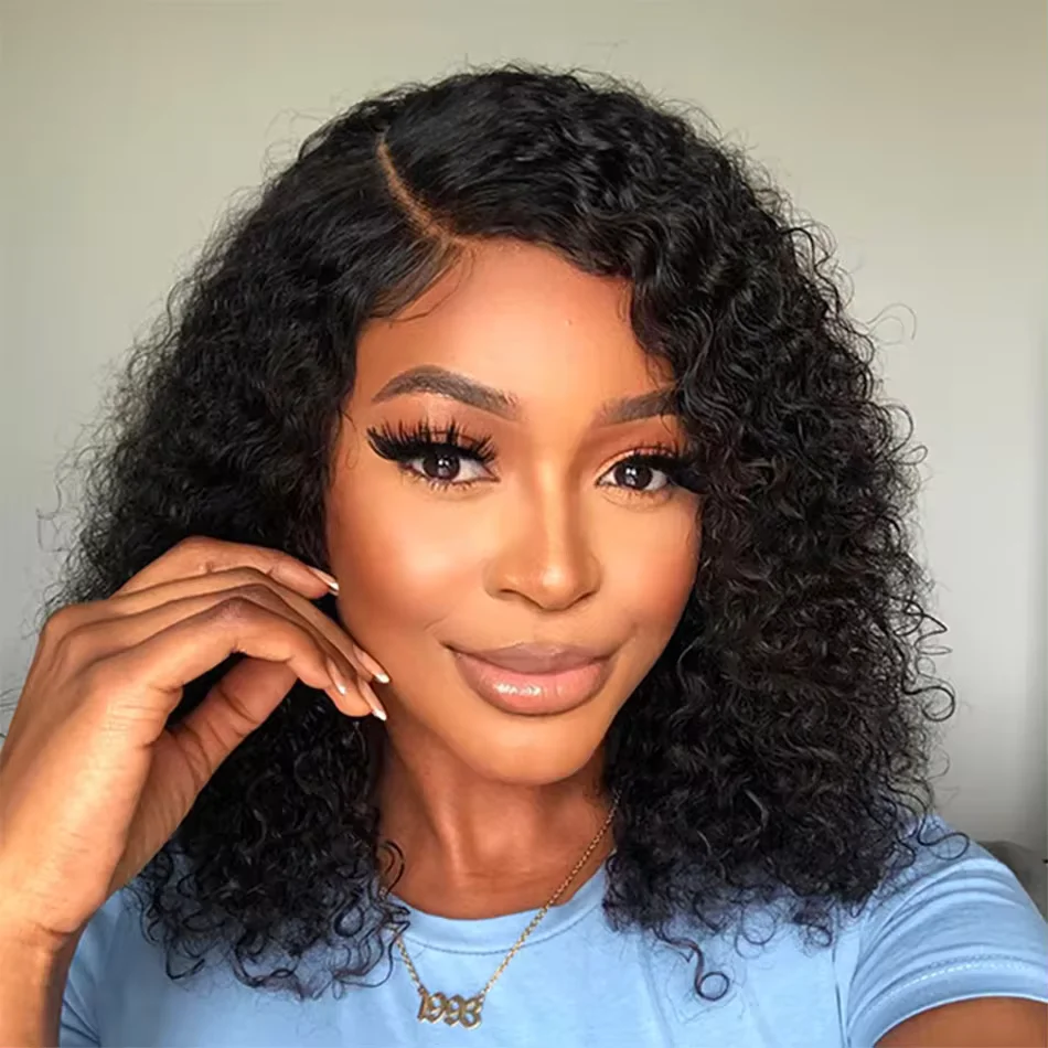 

13x4 Kinky Curly Lace Frontal Bob Wigs Pre Plucked 4x4 Human Hair Wigs Water Wave Wigs Brazilian Remy Wigs For Black Women