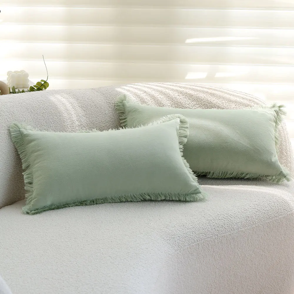 2 Stück atmungsaktive, weiche Fransen-Kissenbezüge, 30 x 50 cm, hellgrün, Lendenkissenbezug für Sofa, Bett, Wohnzimmer, Heimdekoration (ohne Einlage)