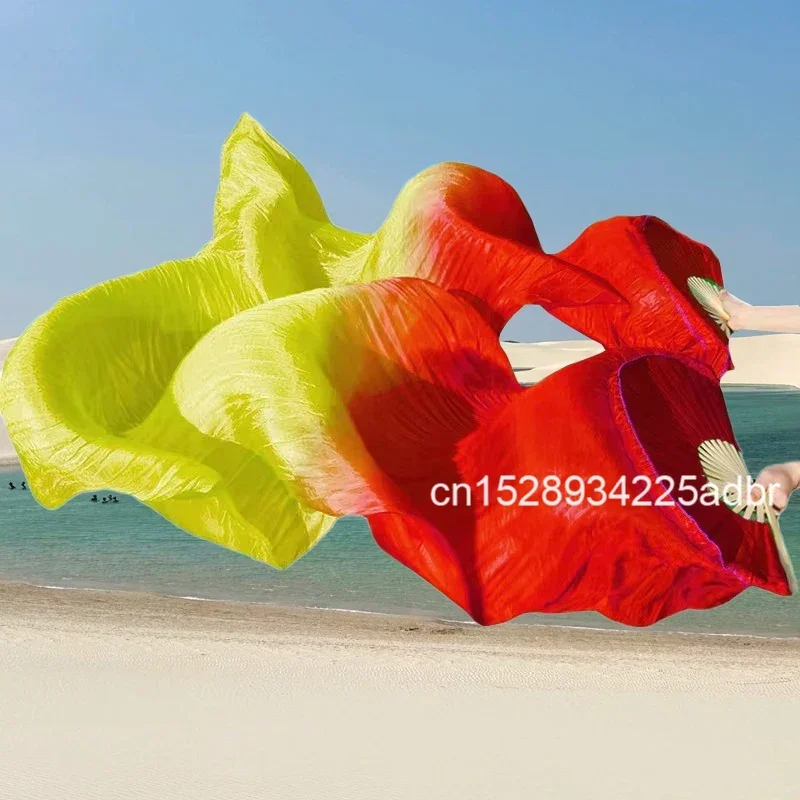 1 Par de Leques de Dança do Ventre em Seda Real/Imitação de Seda, Acessórios de Dança do Ventre, Leques Tingidos à Mão, Leques de Seda Natural