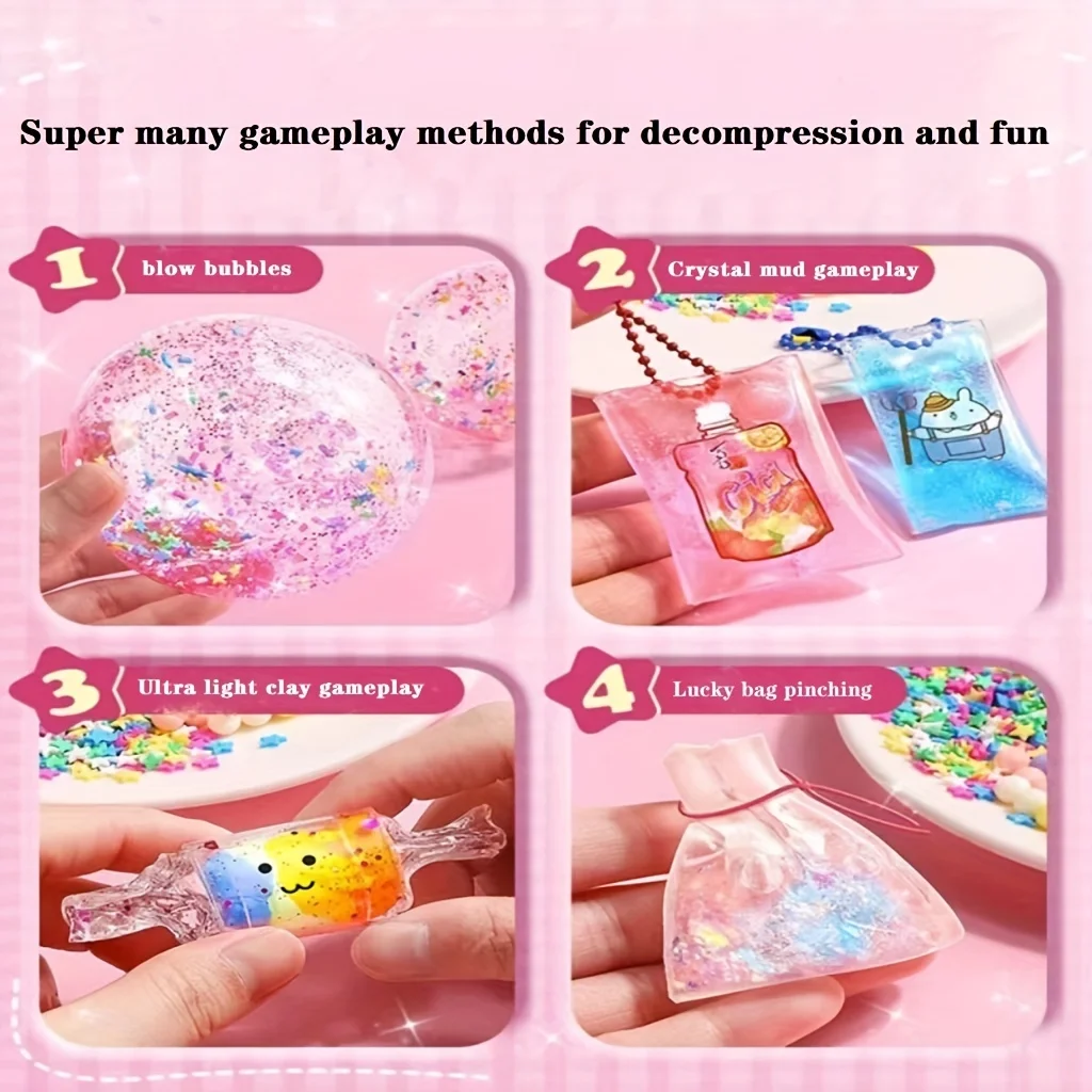 DIY Nano Tape Toy Adhesive Kneading, Blowing Bubbles with DIY Decompression Sticker, Air Kneading Set