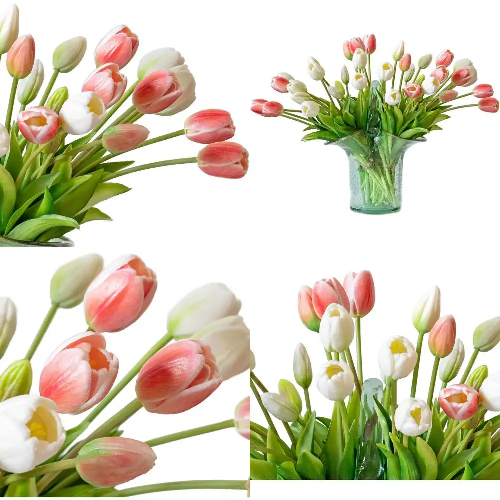 

40 Stems Coral Pink Artificial Tulips, Realistic Latex Flowers, Suitable for Weddings, Parties, Home, and Garden Decor