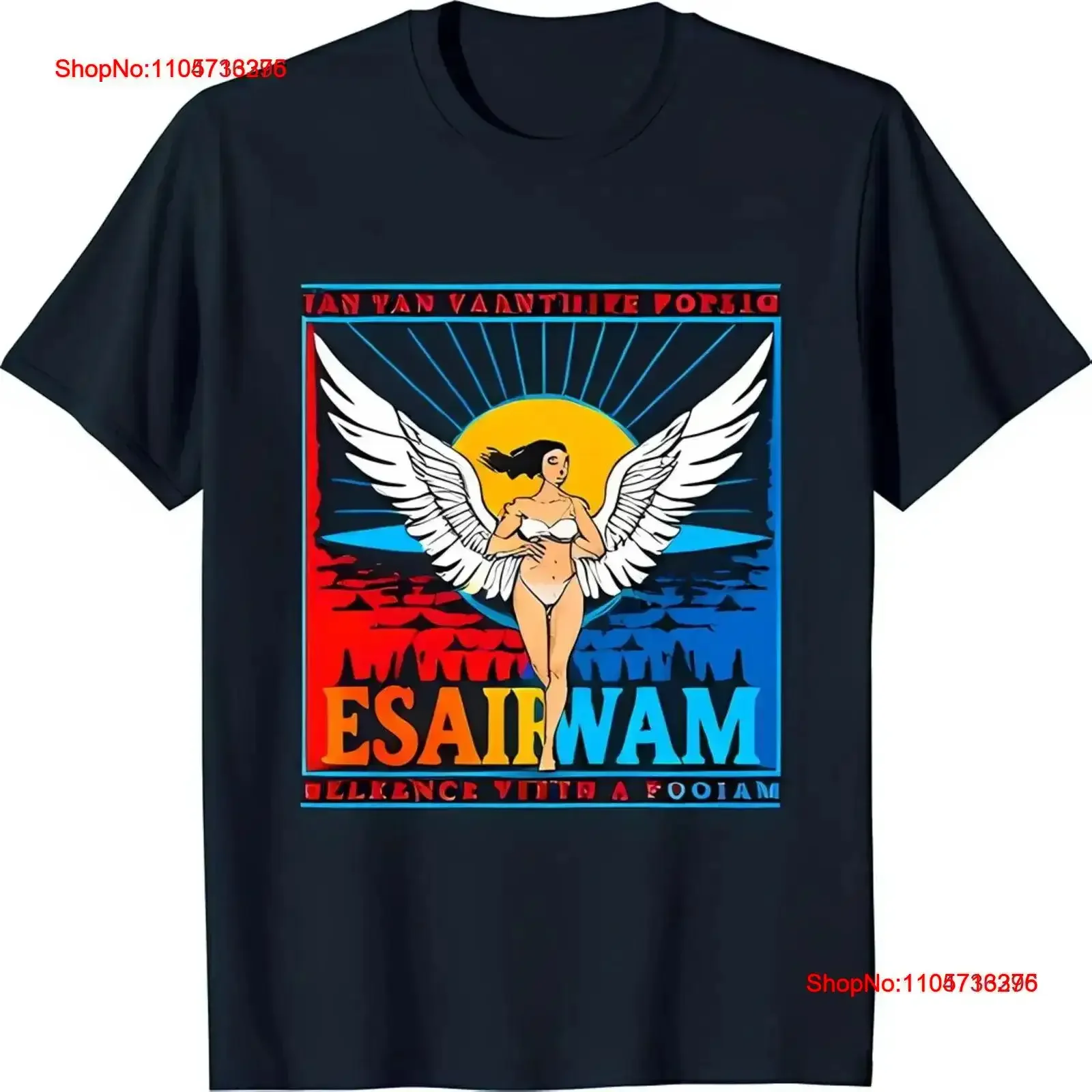 Retro Black T Shirt with Colorful Winged Woman Unique Backward Text vintage Washed homme Comfortable Slightly Stylish vintage