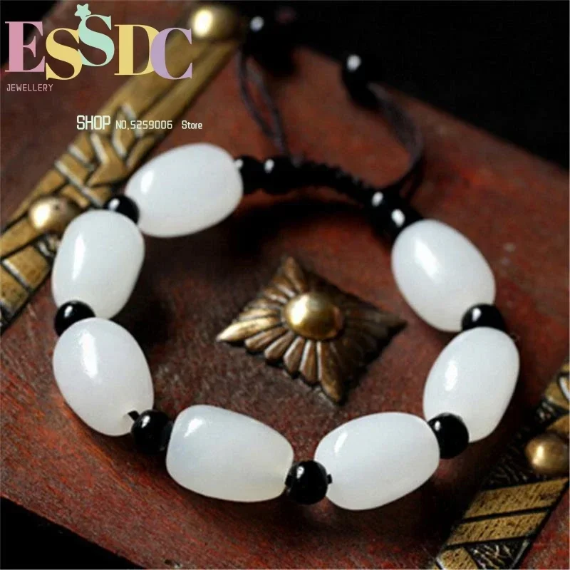 Hot Sale Weaving Genuine Afghanistan White Jadeite Beaded Bracelet High Crafts Male or Female Lace-up Hand String Wholesale