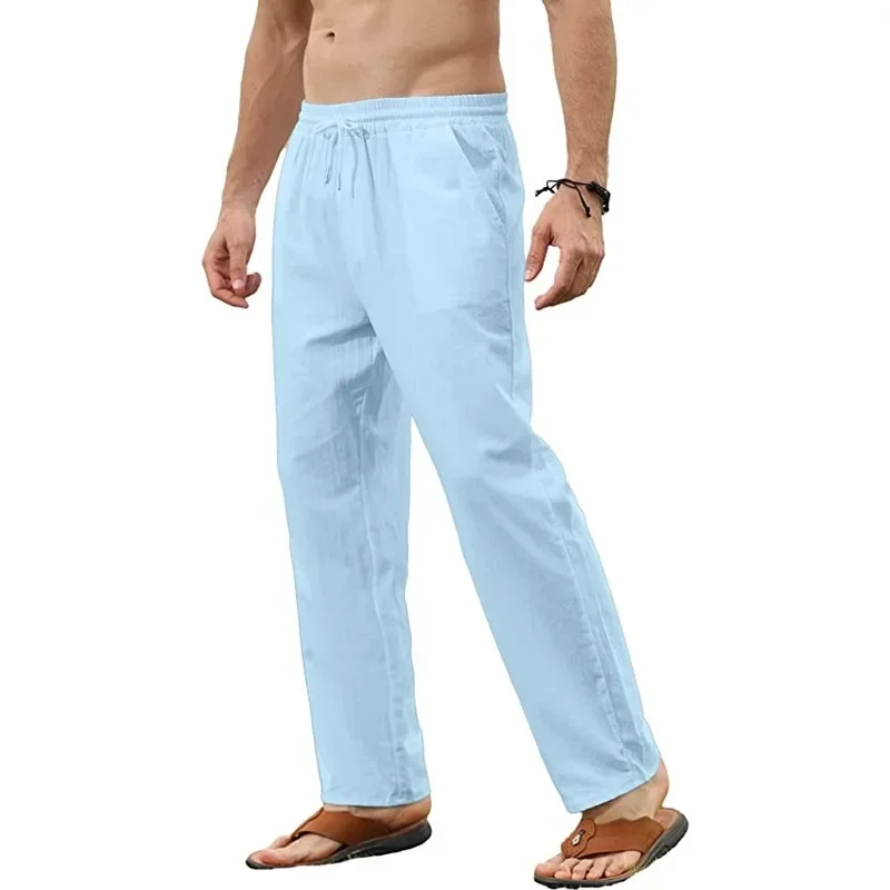 2025 New Men's Beach Pants Joggers Streetwear Cotton Linen Sweatpants Casual Pants Hawaiian Vacation Loose Summer Long