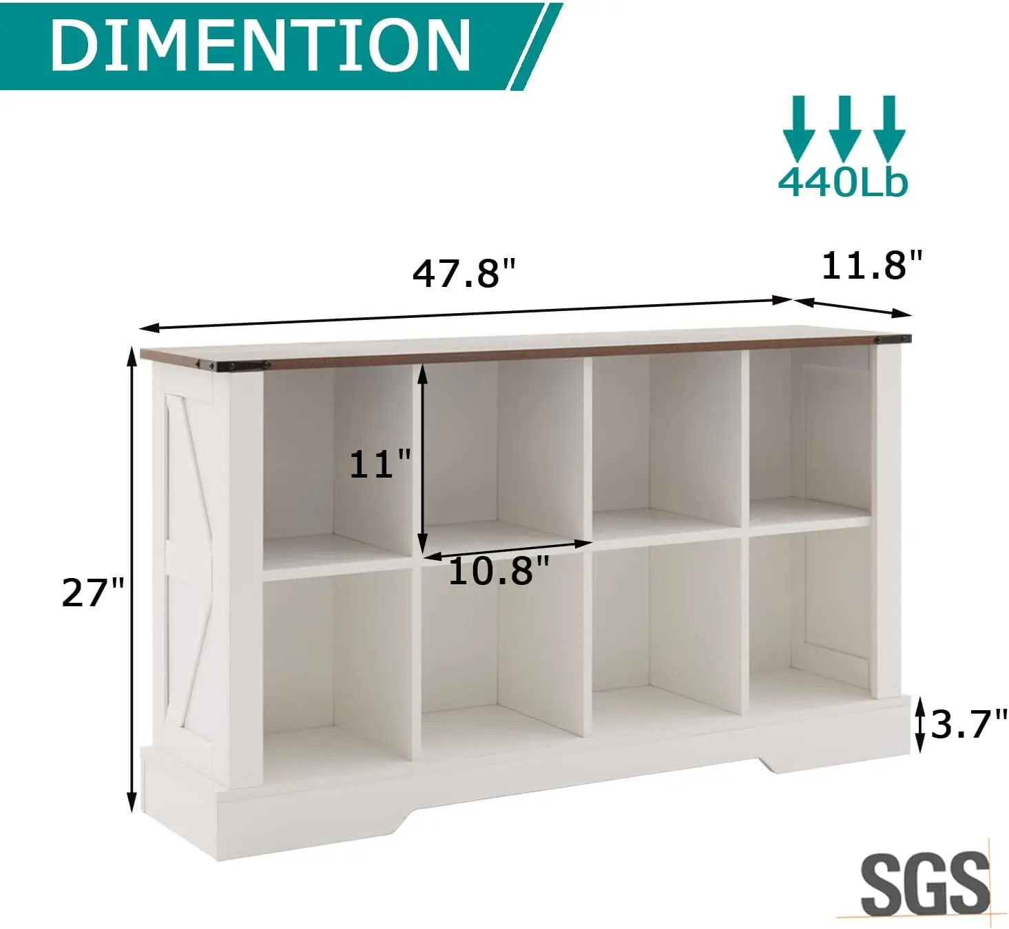 White 8 Cube Storage Organizer, 2 Tier Bookshelf, Vintage Wood Bookcase With Led Lights, Toy Storage Shelf, Display Cabinet For